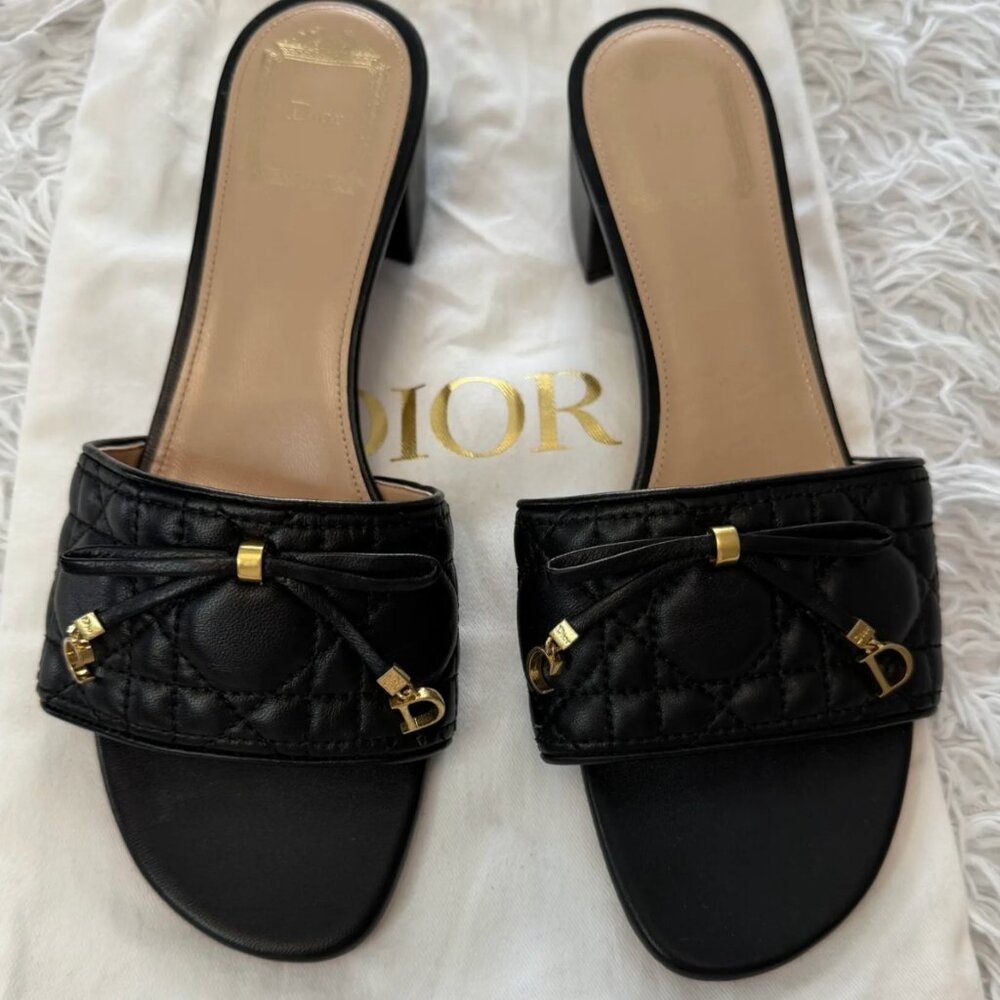 Christian Dior Dior Cannage Heeled Slide Quilted Cannage Lambskin Black